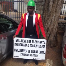 Patson Dzamara stages one-man demo outside Parliament of Zimbabwe, October 19, 2016